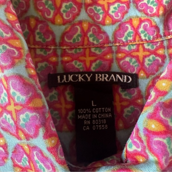 Lucky Brand 100% Cotton Button Down Shirt Bohemian Print Sz L - Picture 4 of 7